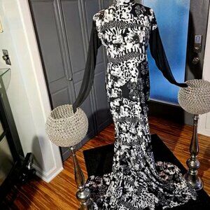 Black mix animal print gown